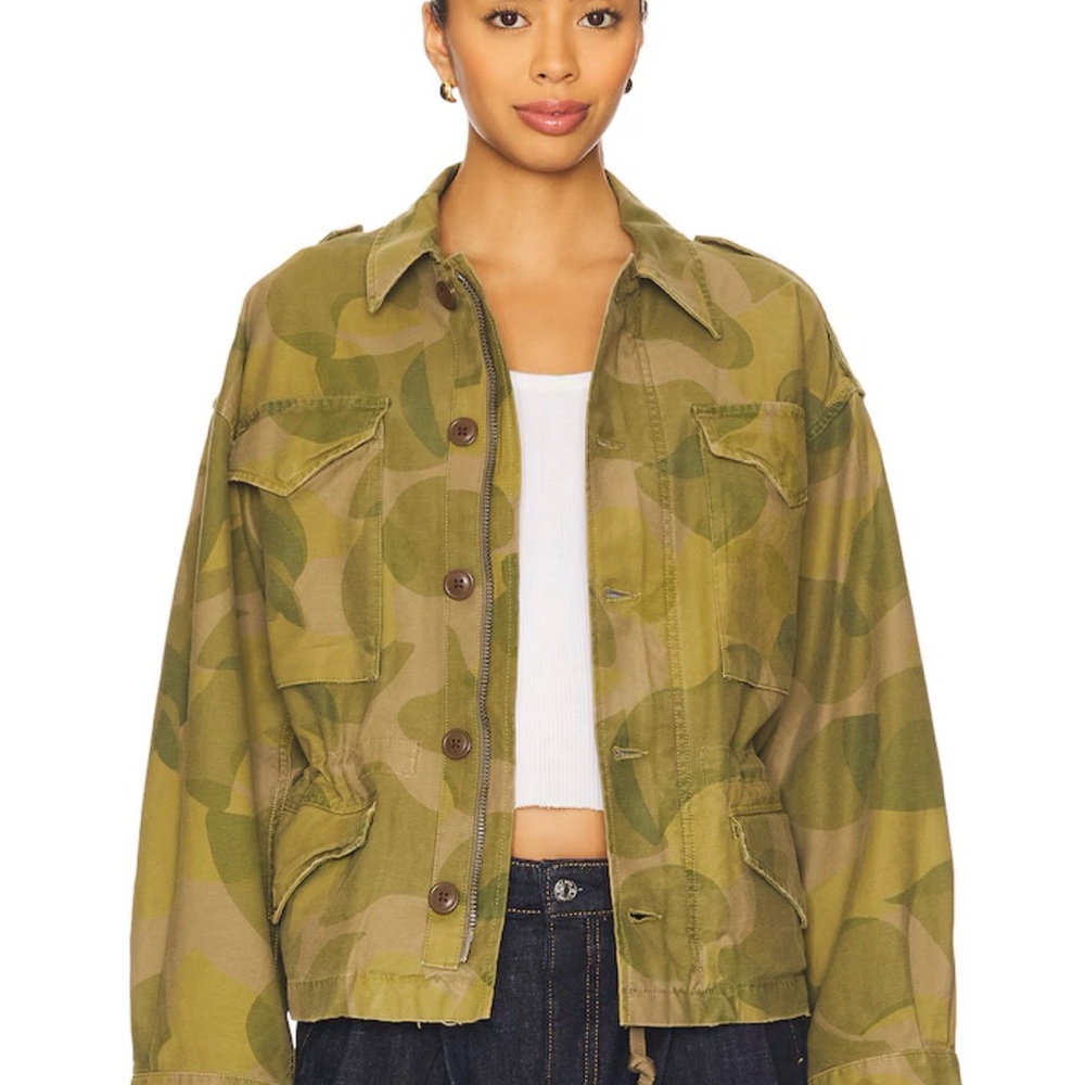 Printed Cropped Field Jacket in 1922 Camo Green & Brown Multi